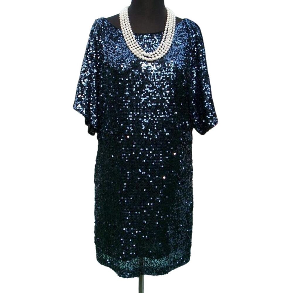 Cache Navy Sequin Encrusted Split Sleeve Key Hole Event Dress Lined New NWT $198
